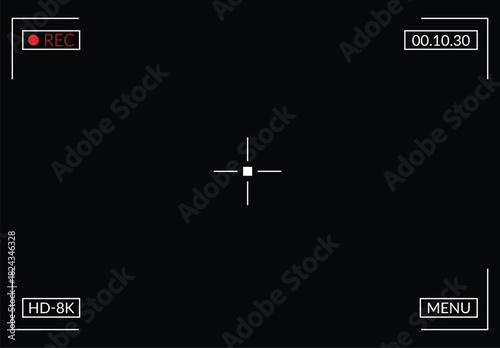 Camera viewfinder. Camera display full hd format. Video camera screen. video camera display. Camera recording screen, viewfinder on black background. Digital displays with modern focusing screen.