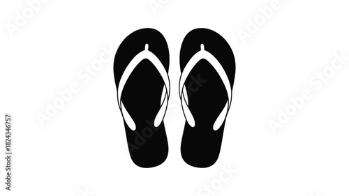 Simple black flip flop sandals with white straps isolated on a white background