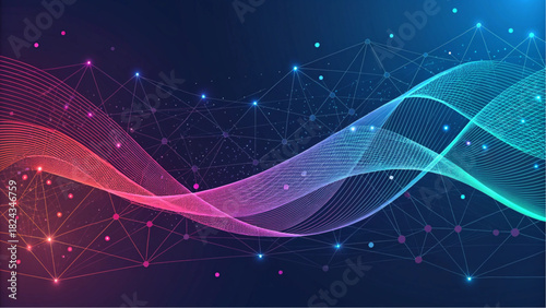 Dynamic digital network with vibrant flowing waves creating a stunning futuristic technology background for modern innovation