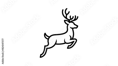 Elegant line art illustration of a leaping stag with impressive antlers on a white background