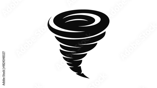 Black silhouette of a swirling tornado vortex against a white background