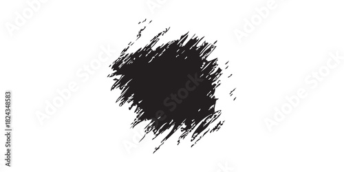 Abstract Black Ink Splatter with Rough Edges and Textured Appearance.