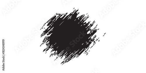 Rough textured black circular brush stroke with distressed scratchy grunge edges.