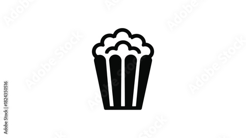 Simple black and white line art icon representing a cup of popcorn