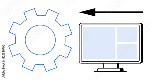 Workflow concept. Gear mechanism and computer screen illustrate a modern workflow. Workflow d by directional arrow. Perfect for concepts thumbs up automation, productivity, and processes