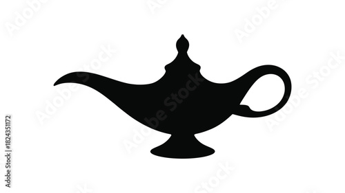 Mysterious silhouette of an ornate genie lamp isolated on a white background