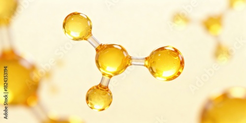 Glowing golden-yellow gel texture representing a Vitamin E molecule, set against a soft, blurred warm yellow and cream background.