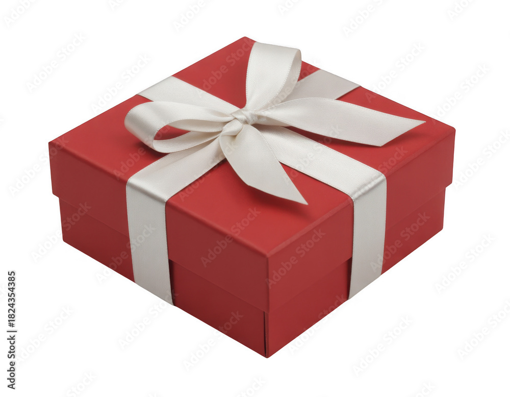 Obraz premium Red gift box with white satin ribbon bow isolated on a transparent background