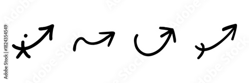 Curved Arrows Line Icon Set In Doodle Style. Directional Movement, Progress, And Growth Outline Sketch Collection. Navigation And Strategy Symbols. Hand Drawn Isolated Vector Illustration