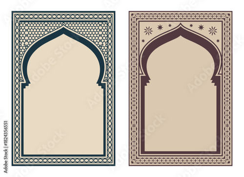 Mughal Arch Frame Designs with Ornate Patterns in Blue and Maroon