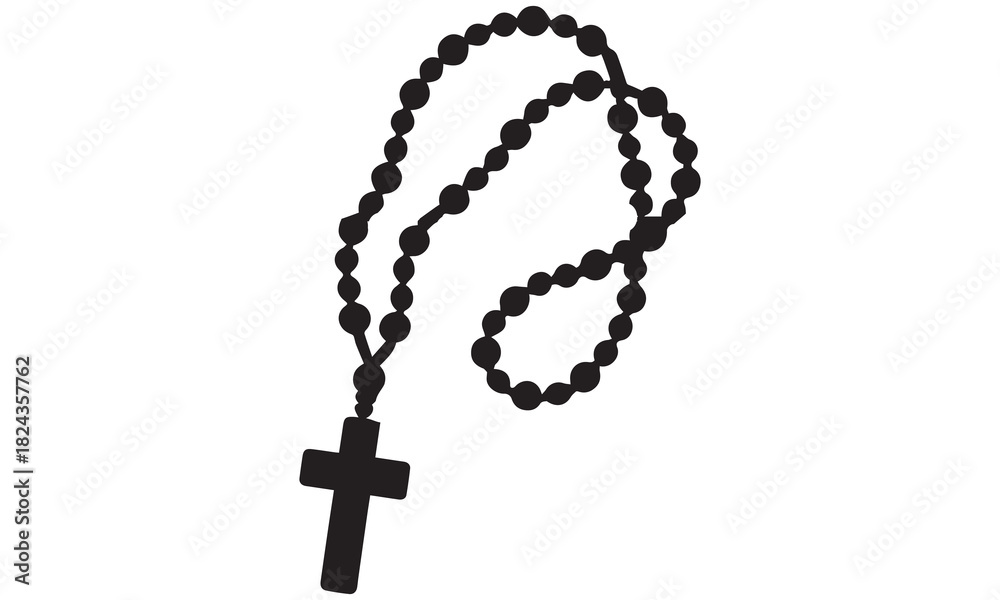 Naklejka premium High-quality rosary beads silhouette featuring a Christian cross. Perfect for religious art, prayer graphics, or faith-inspired designs.