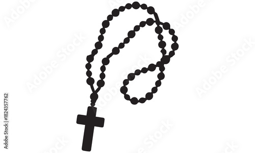 High-quality rosary beads silhouette featuring a Christian cross. Perfect for religious art, prayer graphics, or faith-inspired designs.
