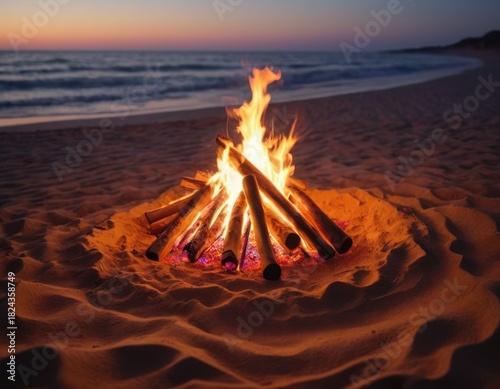 beach party bonfire on the beach in the evening