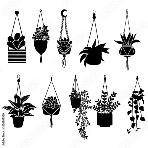 Macrame Plant Hanger Designs, Boho Chic Indoor Garden Decor for Home, Social Media, and Eco-Friendly Branding