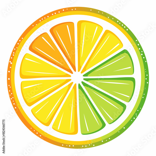 Bright Vector Illustration of a Round Citrus Slice with Orange, Lemon, and Lime Segments