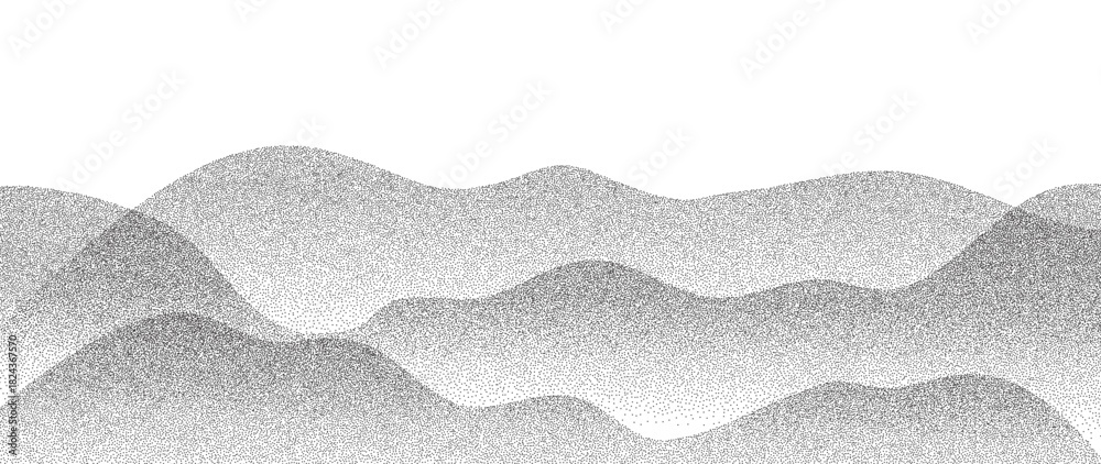 Obraz premium Minimal abstract mountain vector background with black and white dot stipple layers creating soft landscape waves — modern nature design for creative artwork and decorative scenes