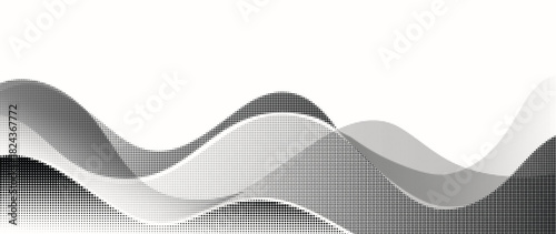 Minimal halftone mountain vector background with black and white dotted landscape waves — modern abstract design for creative artwork, posters and decorative scenes