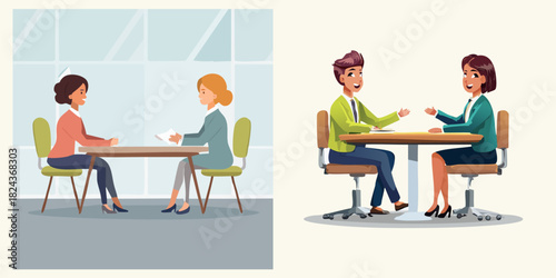 Professional conversation between two women and two people at a table