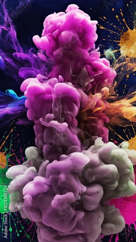 Colorful abstract ink smoke explosion on dark background