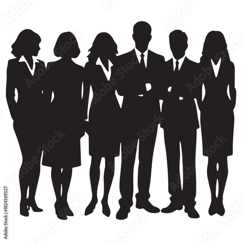 Business people , silhouettes, group of standing business men and women
