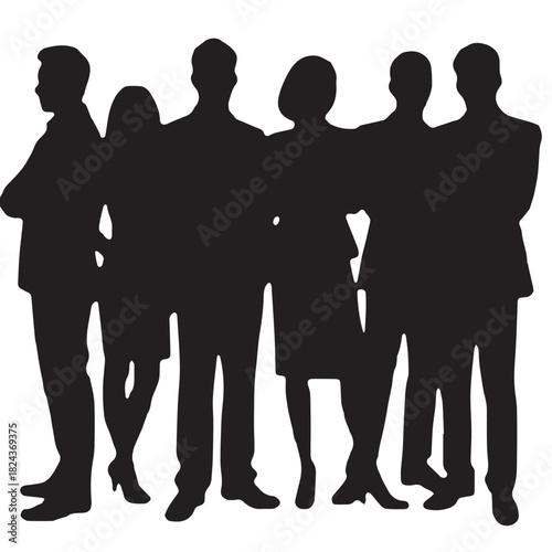 Business people , silhouettes, group of standing business men and women
