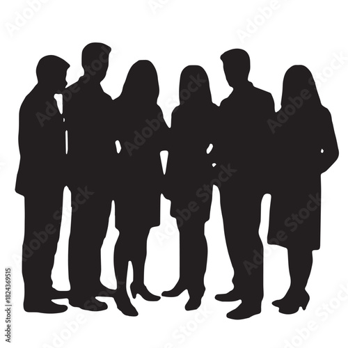 Business people , silhouettes, group of standing business men and women
