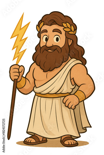 Cute Cartoon Zeus – Greek God of Thunder Illustration with Lightning and Beard