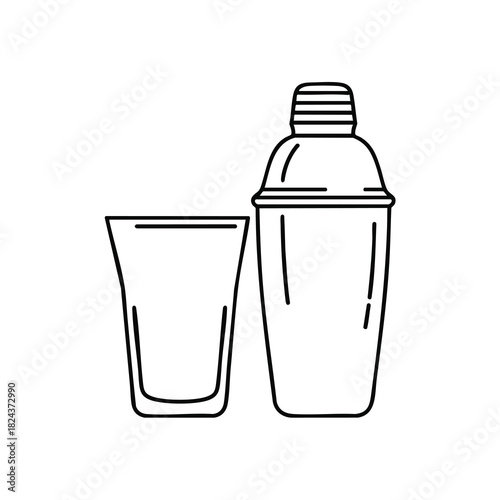 Cocktail Shaker and Glass Line Art