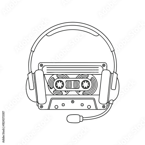 Vintage Headphones and Cassette Player Illustration