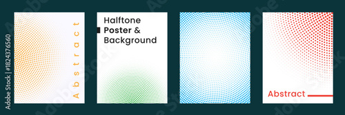 Modern halftone poster templates collection, minimal gradient dot vector backgrounds for abstract cover, flyer and banner design