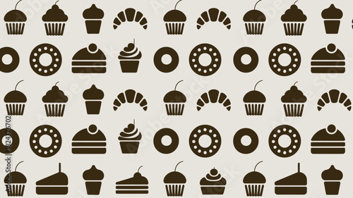 Seamless pattern of bakery goods including cupcakes donuts and croissants vector illustration for backgrounds and wallpapers