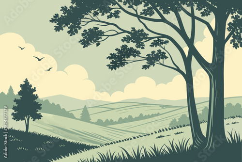 Rolling Hills Landscape Print | Rural Countryside Art