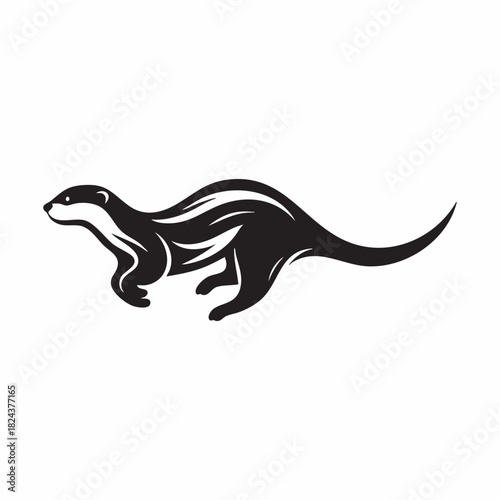 Stylized black otter running silhouette white