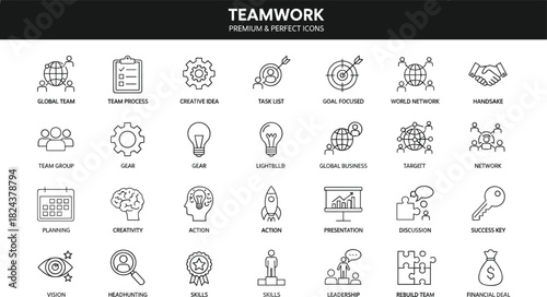 Large set of outline vector icons for water, liquid, environment, resource management, climate, and hydration symbols in circles.