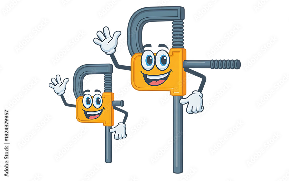Fototapeta premium C-Clamps & Bar Clamps cartoon Character on transparent background