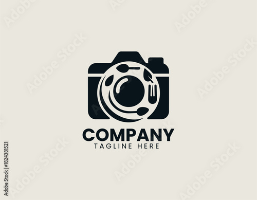 Food photography camera with plated dish icon in a clean bold black vector logo illustration
Keywords