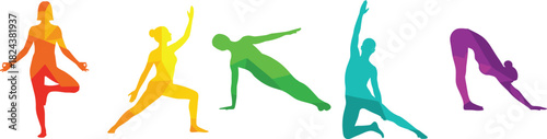 Colorful Low Poly Silhouettes for Fitness, Exercise, Wellness, and Meditation Design Graphics.