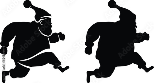 Dynamic Christmas Delivery Action, Running Late, Holiday Season Character, and Festive Black Graphic