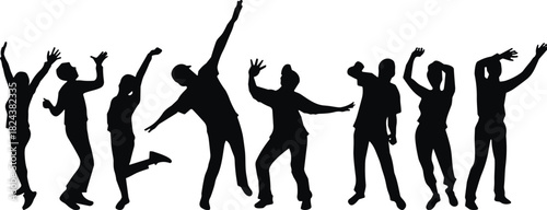 Excited Friends Celebrating, Party Fun, Success, and Active Life Graphics.