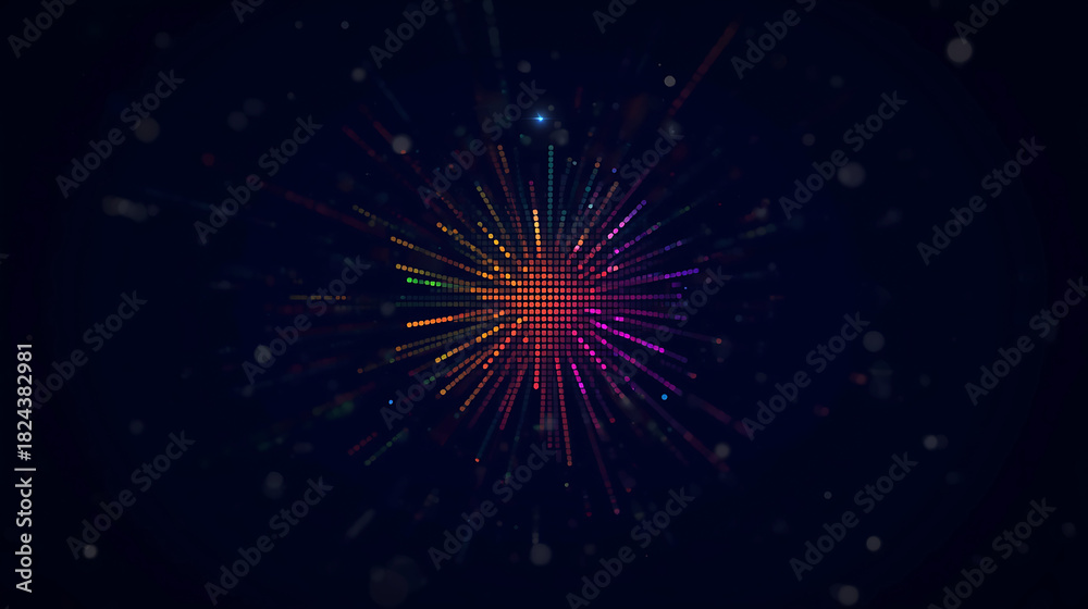 Obraz premium Abstract Colorful Dots Explosion on Dark Background with Motion Blur Streaks Modern Design