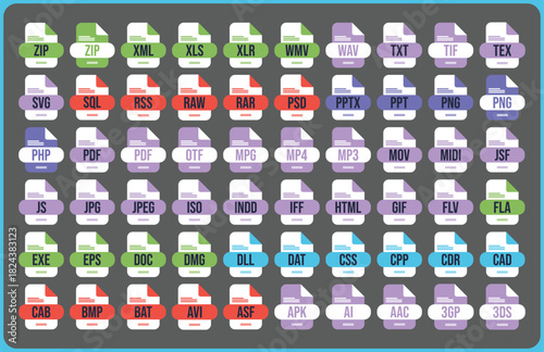 Vector illustration of a collection of different file format icons