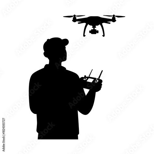A clean silhouette of a drone videographer capturing aerial footage