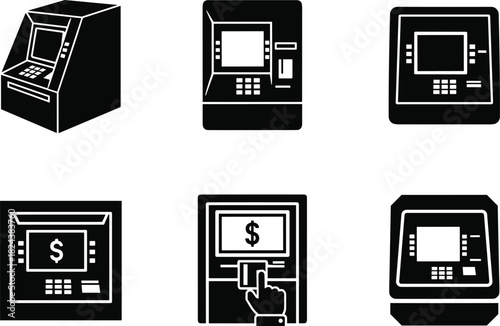 Automated teller machine icon set for banking and financial services Vector