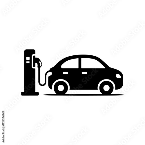 Silhouette of Electric Car Charging