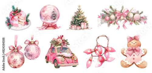 PNG Charming pastel Christmas decorations, element set on transparent background