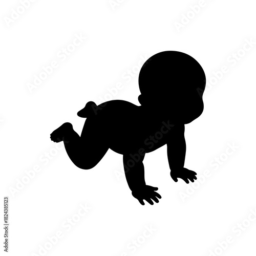 A charming silhouette of a baby crawling representing family and parenting themes