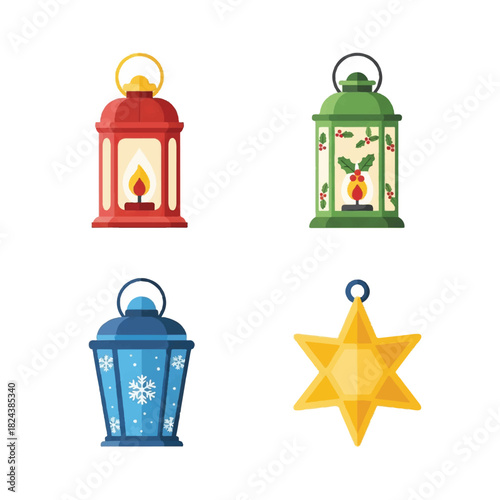 Festive Lanterns and Star Ornament for Holiday Decor.