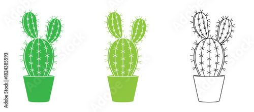 Flat Vector Cactus houseplant in flower pot, succulent or cacti plant in pots, Home plants cactus in pots, Fun home cacti stickers and badges. Floral elements