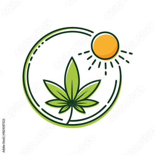 Vibrant cannabis leaf icon thriving under bright sunlight, representing natural growth and green energy cultivation