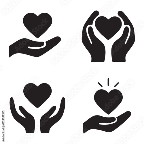 Hands holding heart icon set Vector